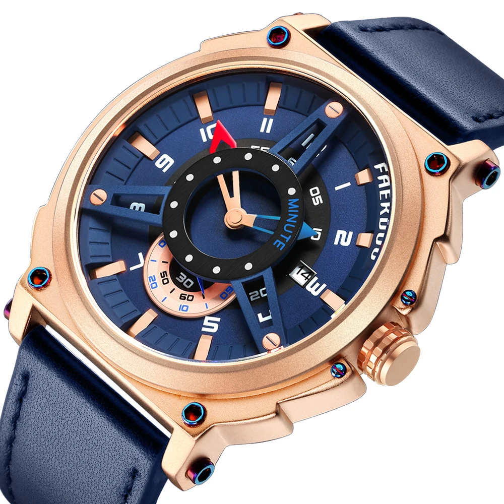 FAERDU New Sport Men Watch Top Brand Luxury Quartz Watches Military Waterproof Wristwatches Leather Band Clock Relogio Masculino