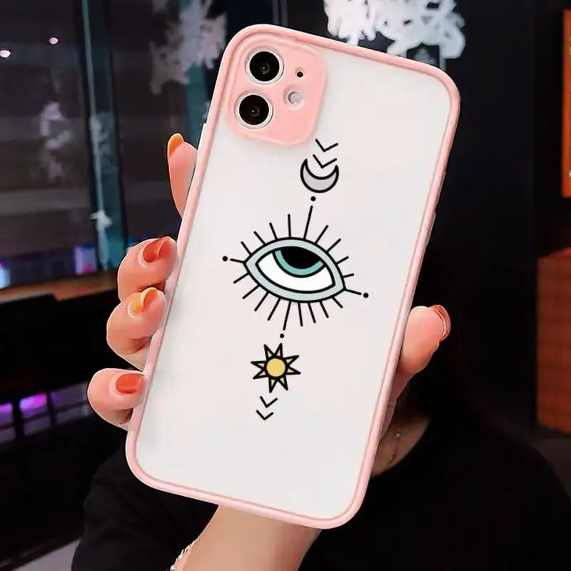 

Evil eye Phone Case For iPhone 12 11 Mini Pro XR XS Max 7 8 Plus X Matte transparent Pink Back Cover
