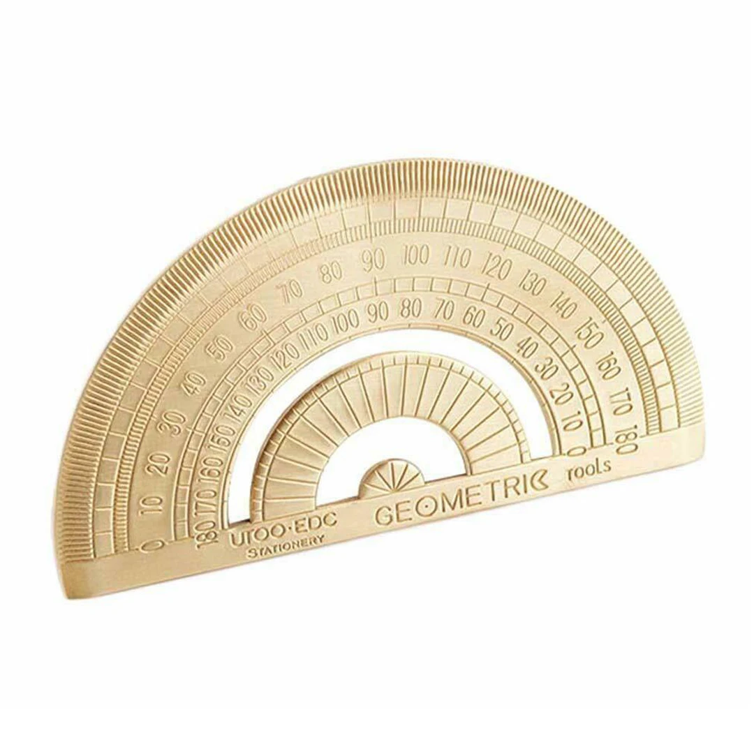 

1pc Golden Retro Protractor Drawing Ruler Measuring Tool Vintage Brass Copper Semicircle Ruler Stationery School Painting Supply