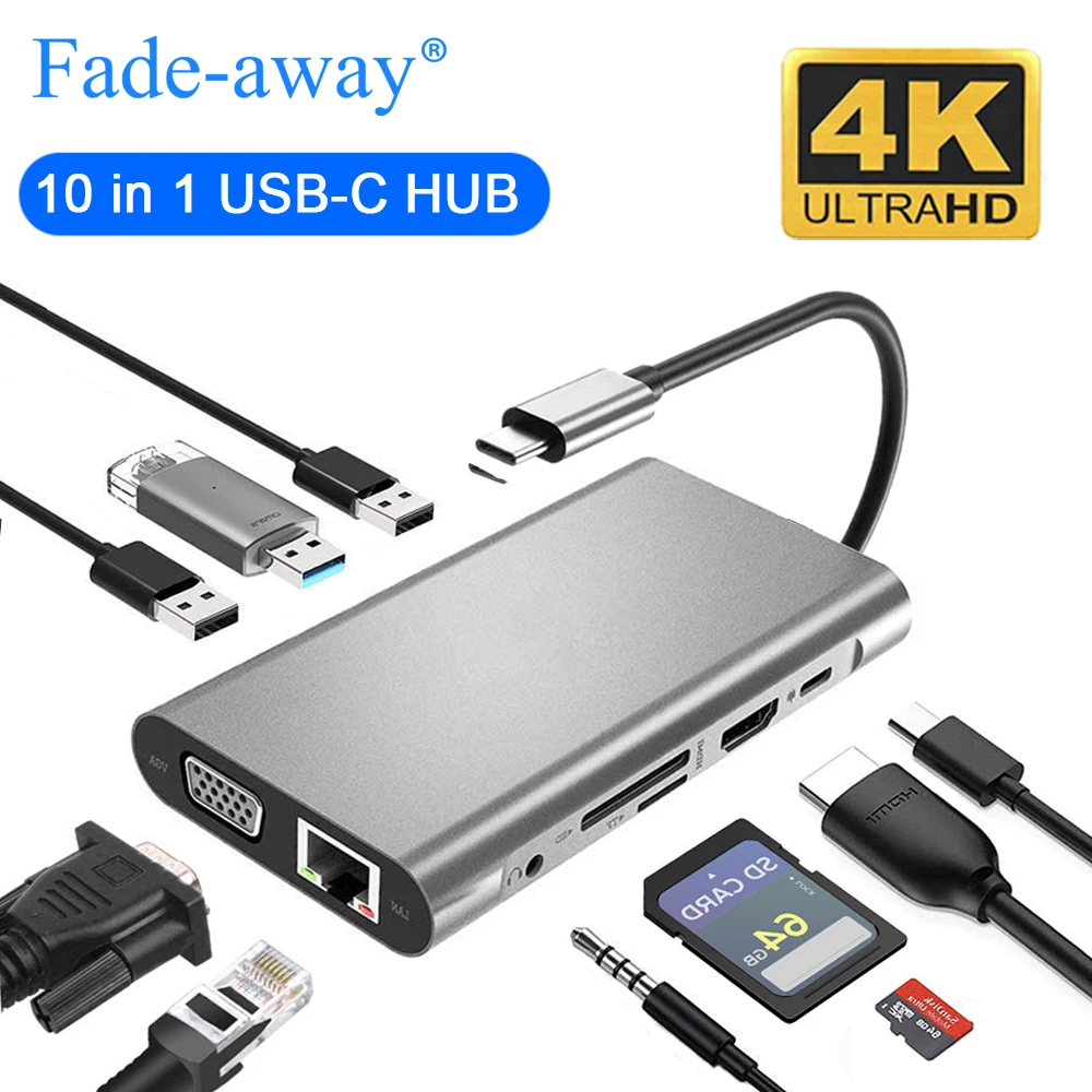 Адаптер USB Type C HDMI 4K VGA RJ45 Lan Ethernet SD TF концентратор 3 0 5 мм разъем аудио видео
