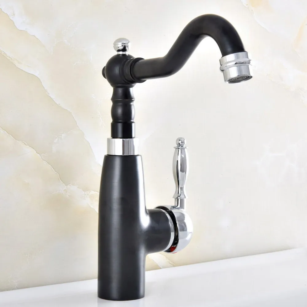 

Black Oil Rubbed Bronze Polished Chrome Brass Kitchen Wet Bar Bathroom Sink Faucet Swivel Spout Mixer Tap Single Hole mnf485