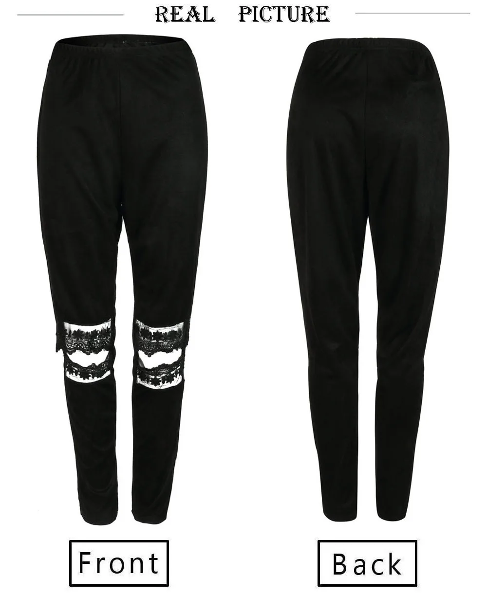 2020 новый дизайн Женские однотонные черные рваные кружевные брюки тонкие мягкие