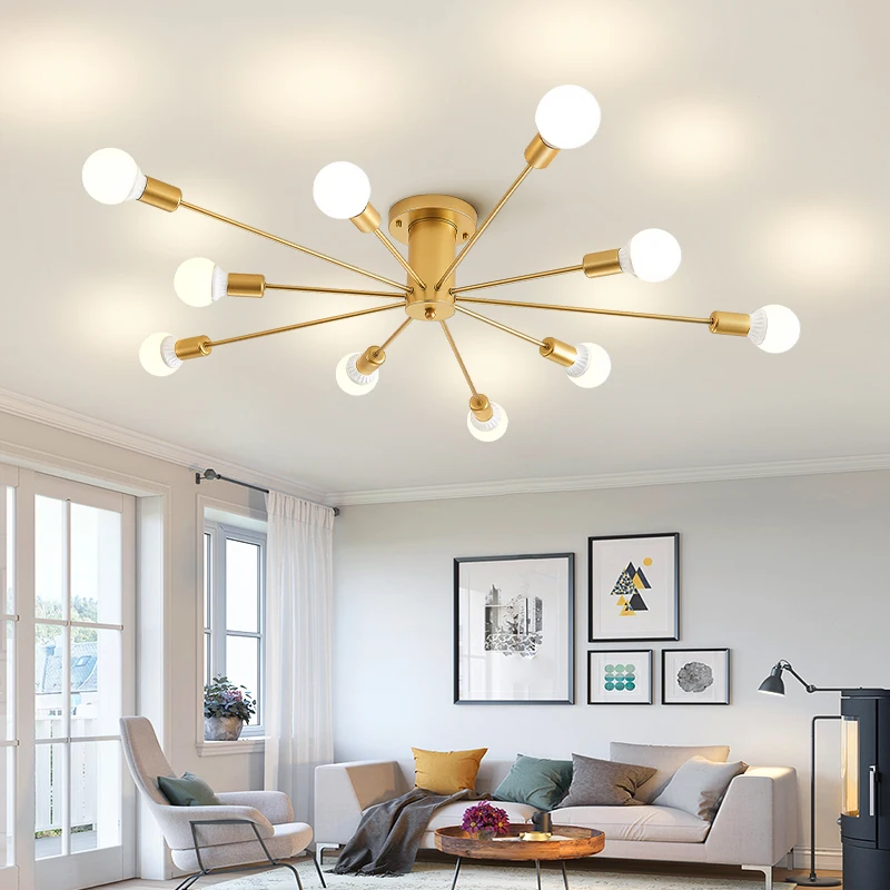 Lámpara de araña con 6-8 cabezales, iluminación interior moderna para el hogar, nórdica, para sala de estar y dormitorio, E27, cuerpo de hierro