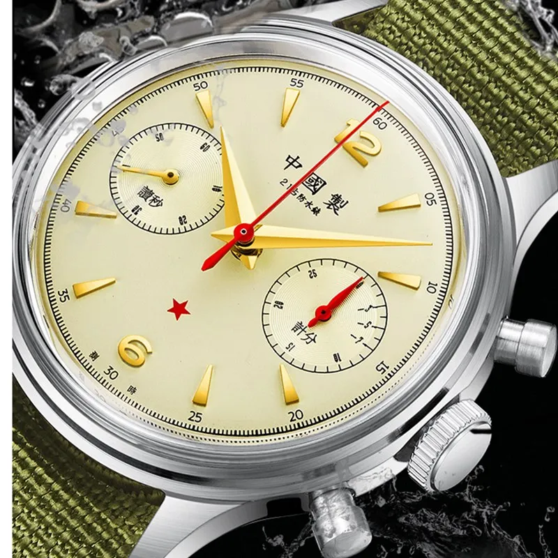 

Мужские Винтажные механические часы 38 мм, акриловое стекло, нейлоновый ремешок NATO 1963, часы Seagull Move для мужчин с хронографом и Лебединым ворот...