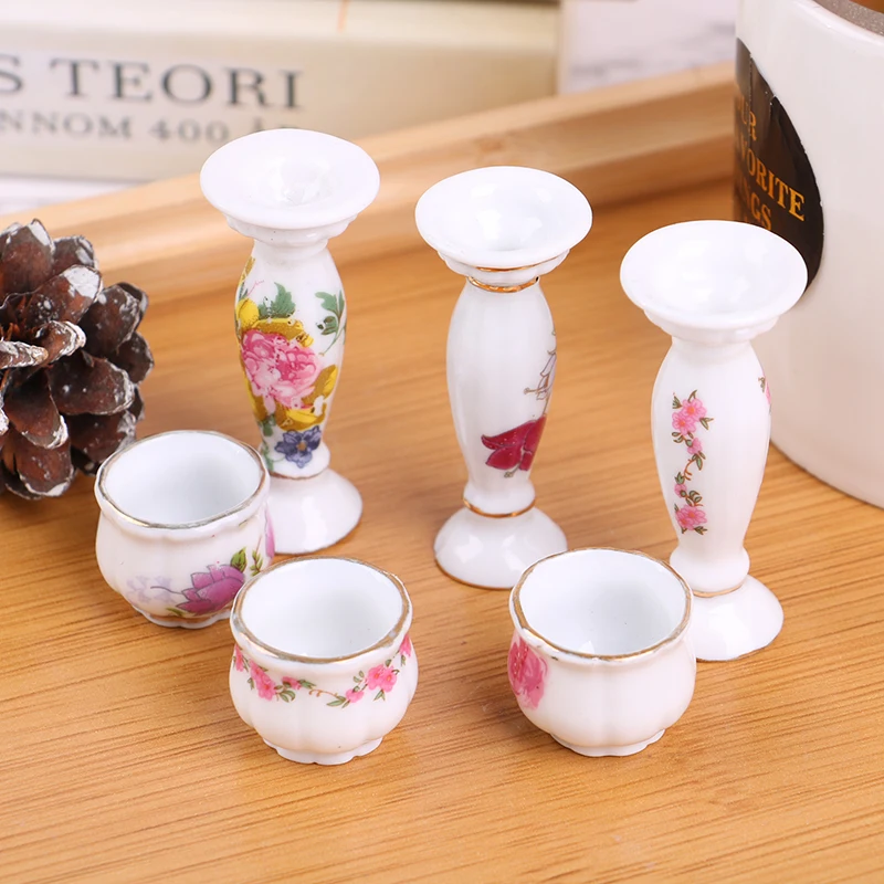 

1/12 Dollhouse Miniature Accessories Mini Ceramic Roman Column Flowerpot Simulation Flower Pot Model Toys For Doll House Decor