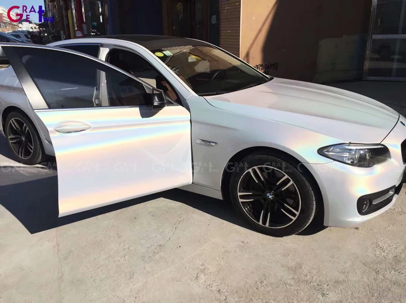 Белая психоделическая глянцевая пленка для автомобиля белая Радужная Лазерная