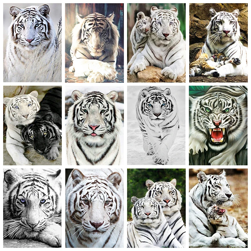 

5D DIY Diamond Painting Tiger Cross Stitch Diamond Embroidery Black White Animals Picture Of Rhinestones Home Decor