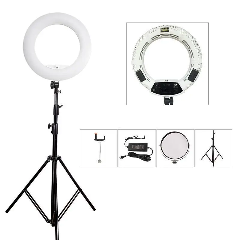 

Yidoblo white FS-480II Camera Photo/Studio/Phone/Video 480 LED Ring Light +280cm Tripod 5500K Photography Dimmable Ring Lamp Kit