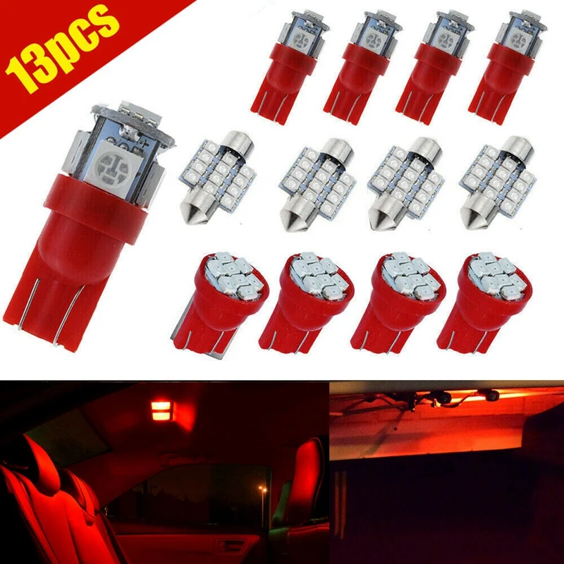 

13X Red Car LED Lights Interior Package Kit Dome License Plate Lamp Bulbs
