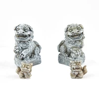 2pcs stone lions statue chinese style resin sculptures handmade figurine crafts