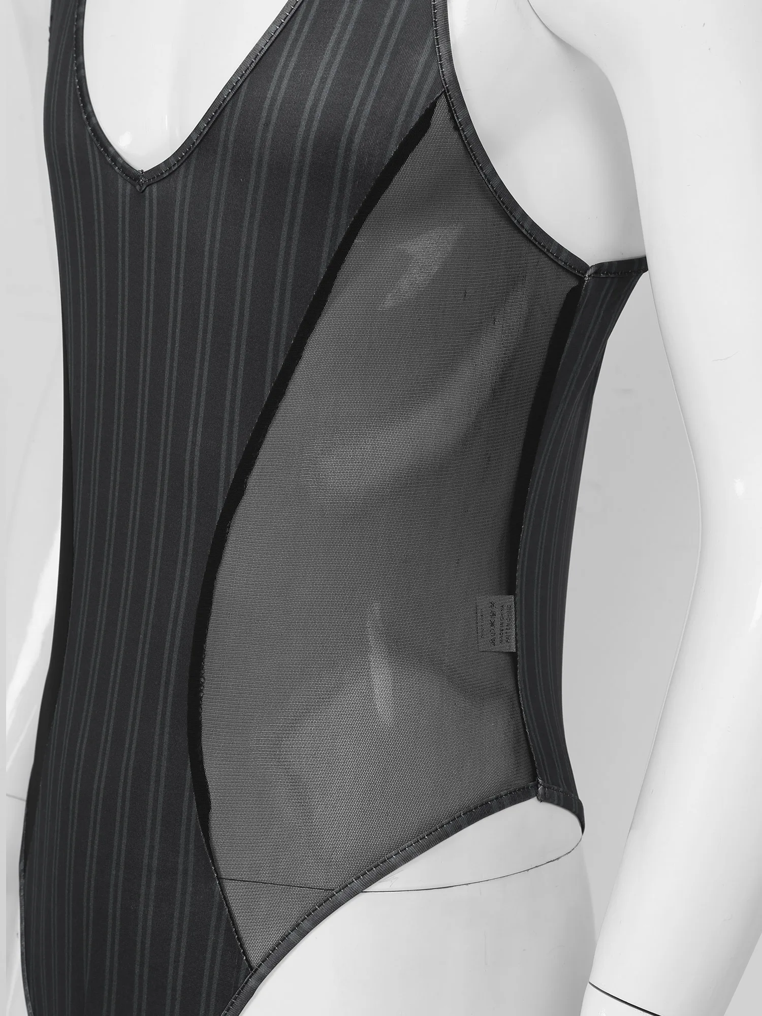 

ZDHoor 2021 Mens Summer Swimsuit One Piece Striped Swimwear Sleeveless Mesh See-through Bodysuit G-string Swimsuit Beachwear