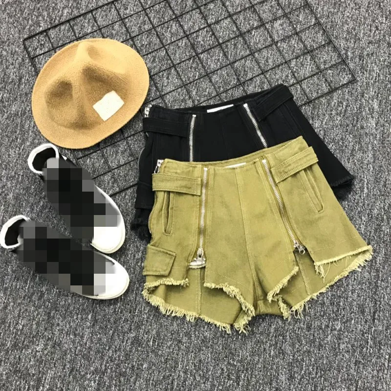 2020 New Summer Womens Jean Shorts Korean Style Slim Fit High Waist Female Black Casual Zipper Tassel Denim S-L | Женская одежда