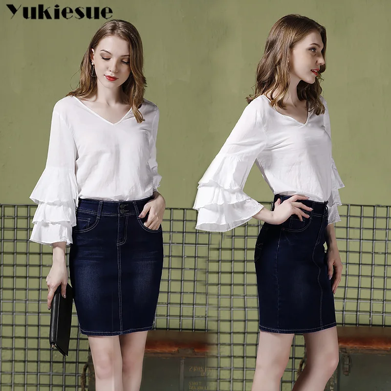 Женская джинсовая юбка карандаш короткая облегающая мини размера плюс с высокой