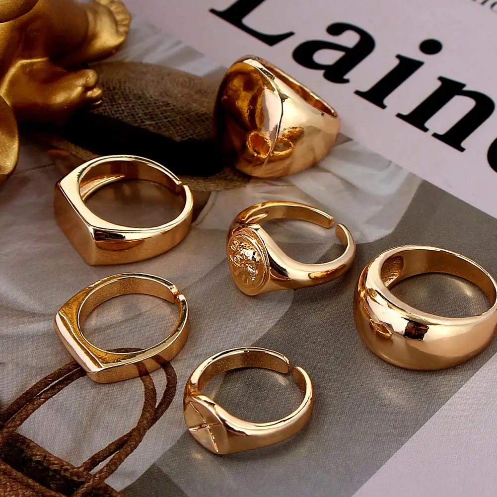 

Trendy Personality Glossy Wide Square Geometric Rings for Women Vintage Simple Gold Color Opening Adjustable Rings Jewelry Gift