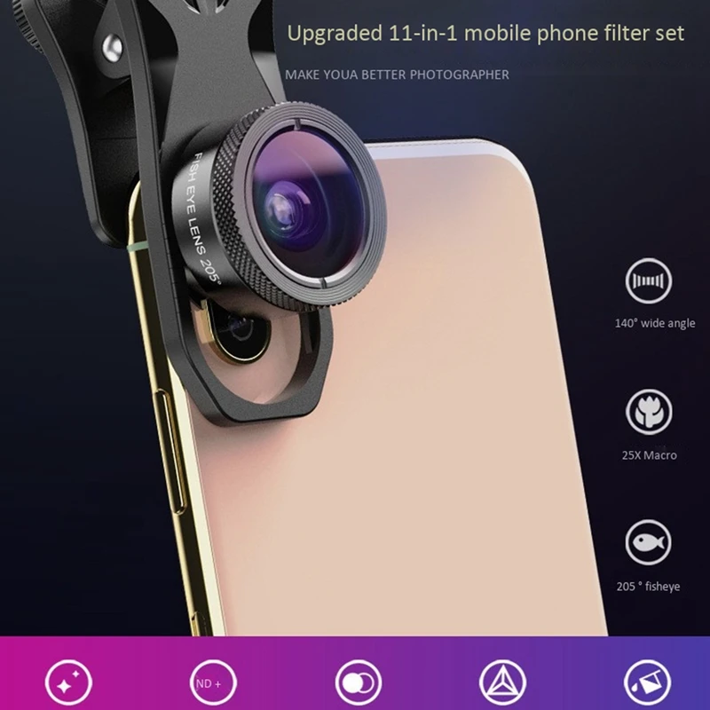 

11-In-1 Camera Phone Lens Kit for iPhone and Xiaomi Wide-Angle/Macro/Full Color/Gradient/CPL/ND/Starlight Filter
