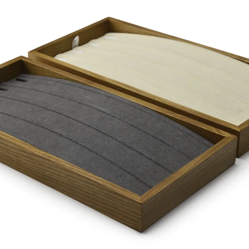 Oirlv Solid Wood+ microfibe 12-Grids Rings/Necklace Storage Tray Shop Bangle Jewelry Display Tray Props