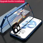 Двусторонний стеклянный магнитный металлический чехол для IPhone 11, 12 Mini, Pro Max, XS Max, XR, с защитой объектива камеры, Магнитная крышка