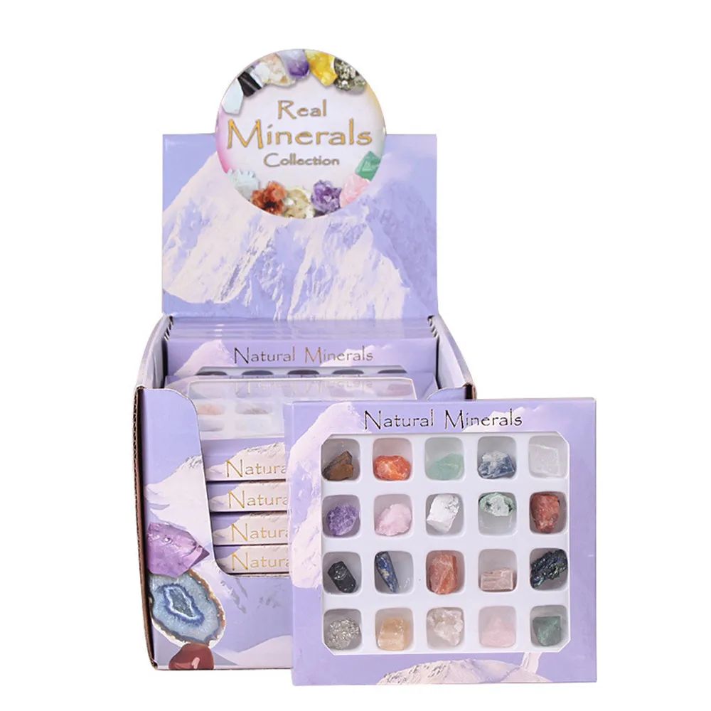 

20pcs/Set Natural Stones Box Fossiles Raw Minerals Crystals Agates Specimen For Education Home Decors