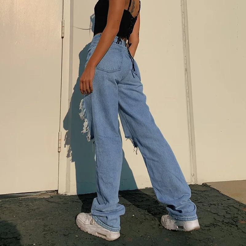 

2021 Summer Hot Sale Jeans Mom Bell Bottom Ripped Female Jeans for Women Denim Skinny Flare Jeans Wide Leg Plus Size Black Pants