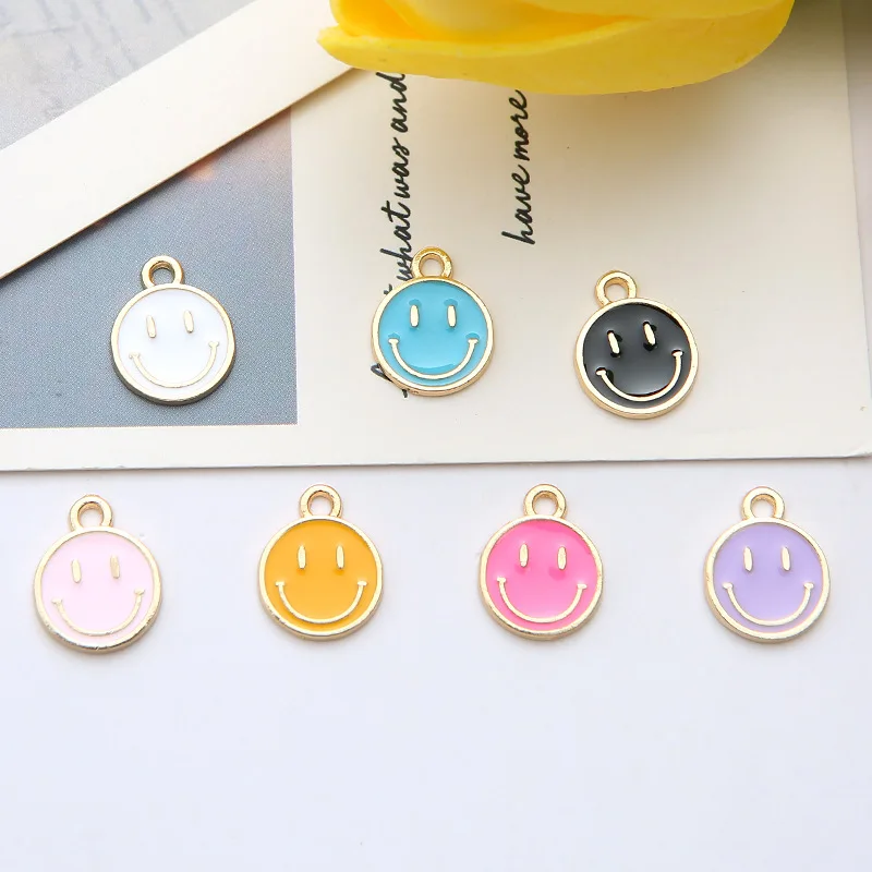 

10Pcs Colorful Alloy Drop Oil Smiley Pendant Charms Cute Smile Face Jewelry Making Earrings Necklace Pendant Accessories 11*14mm