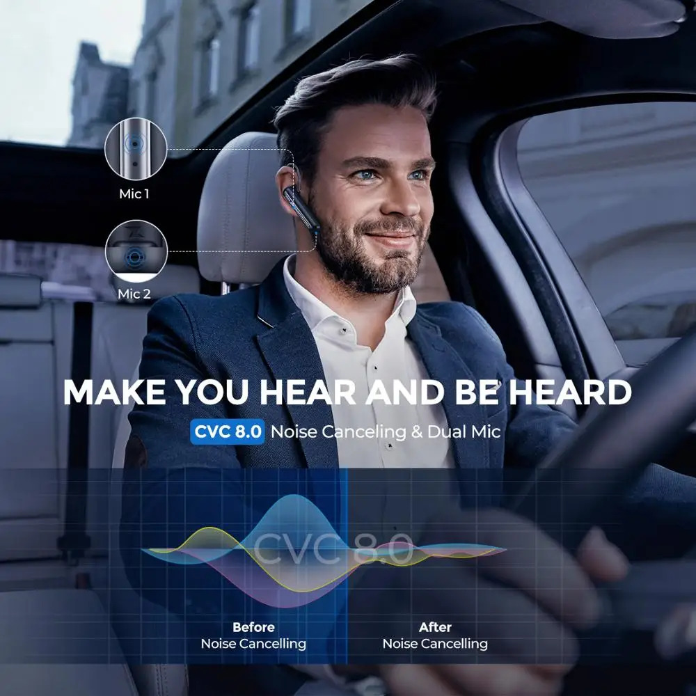 Mpow Бизнес Беспроводная гарнитура Bluetooth наушники с двойным микрофоном свободные