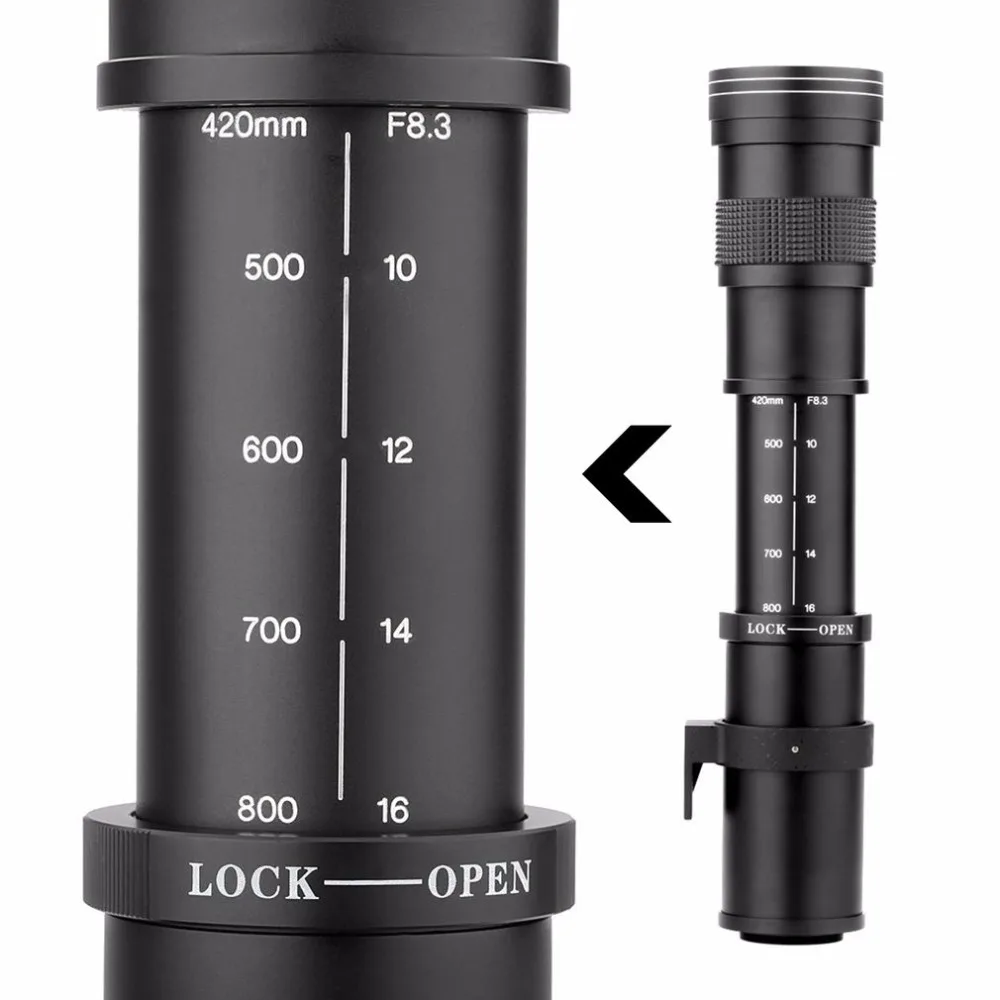 420-800mm f/8,3-16 телеобъектив для цифровых зеркальных фотокамер Nikon Т-образная оправа телескопического Камера D7200 D5300 D5200 D3300 D3200 D3000 D7100 D7000