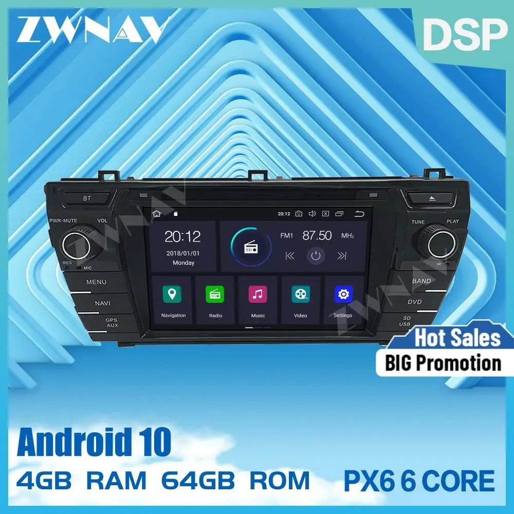 

PX6 IPS 4+64 Android 10.0 Car DVD Stereo Multimedia Head unit For Toyota corolla 2013-2016 Radio GPS Navi Audio Video stereo map
