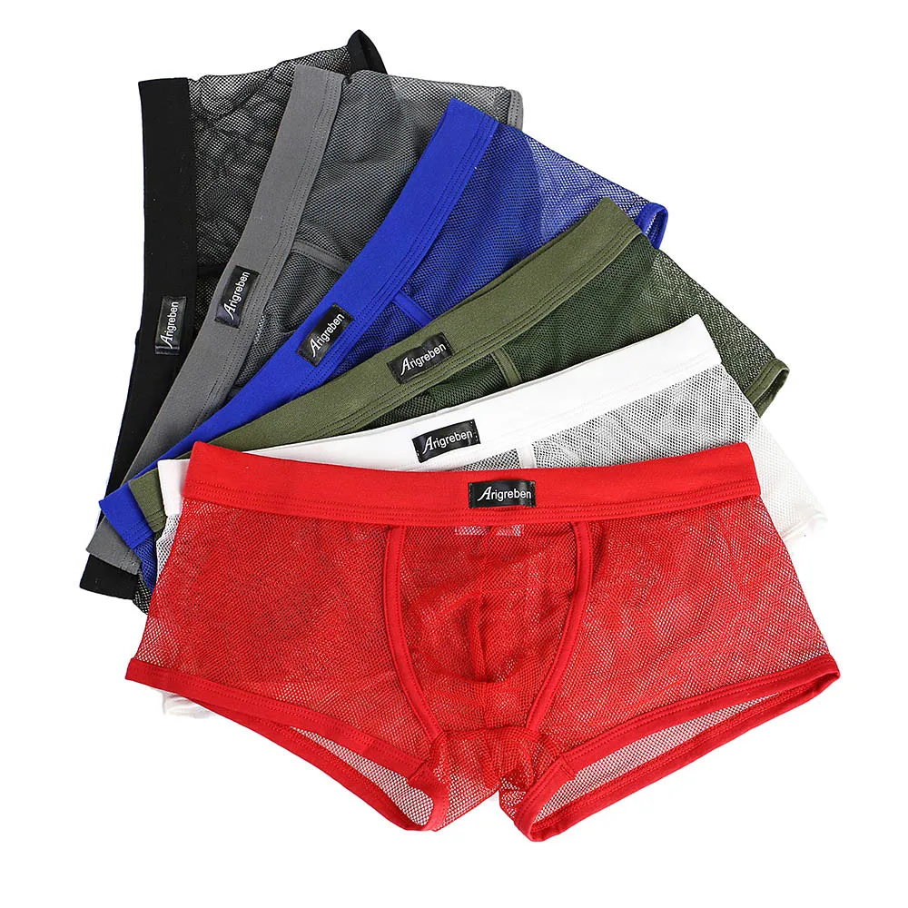 

Transparent Underwear Men Boxer Trunks 2021 New Sexy Mesh Casual Solid Color Briefs Male Underpants Breathable Panties Shorts