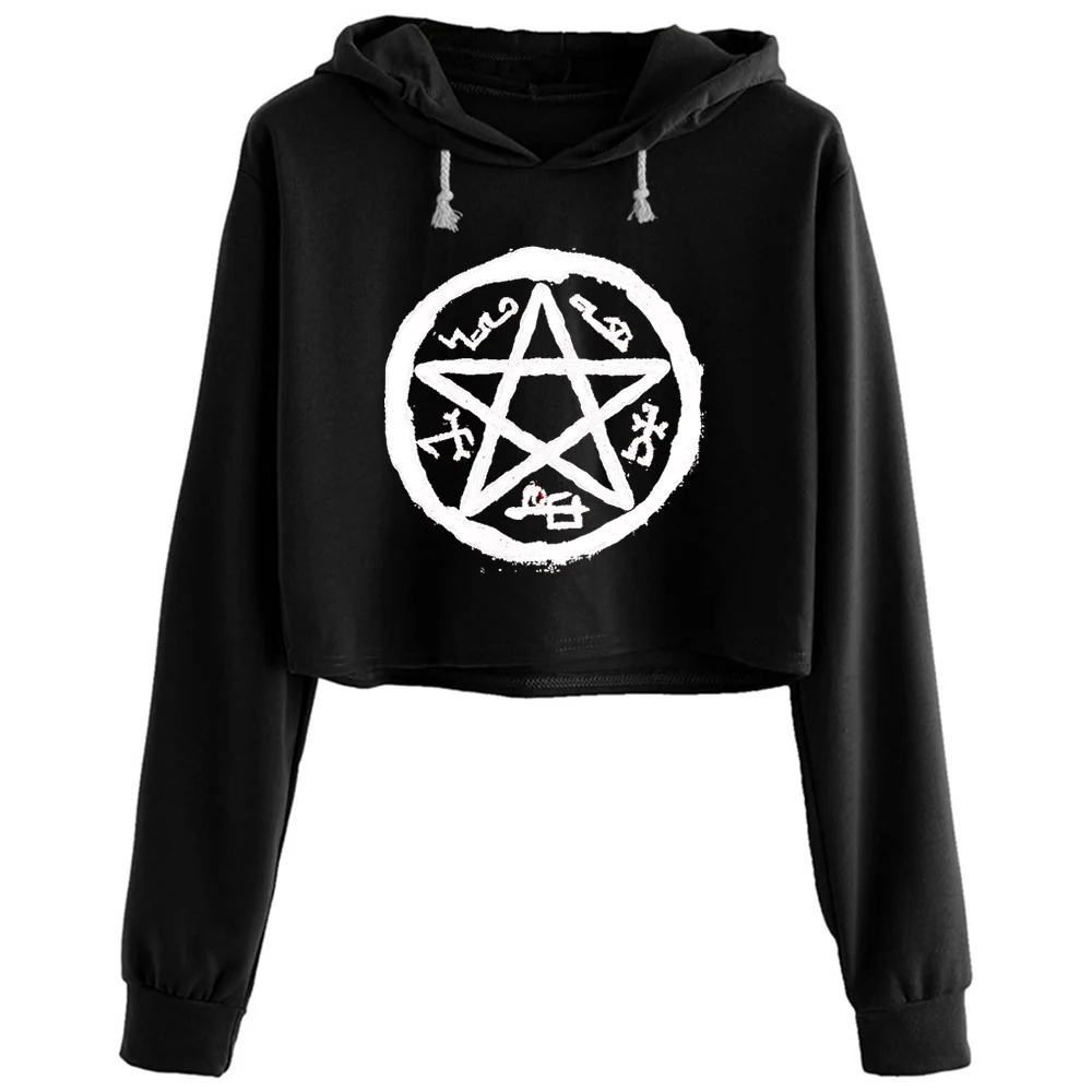 

Pentagram Crop Hoodies Women Korean Y2k Kawaii Goth Pullover For Girls
