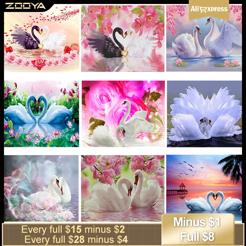 ZOOYA комплекты алмазной вышивки с животными 5D фотообои два лебедей любовь