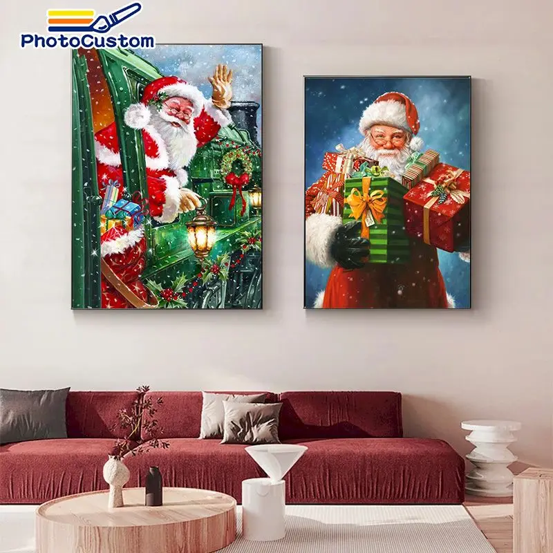 

PhotoCustom Figure Paint By Numbers Santa Claus HandPainted Home Decor Kits Drawing Canvas DIY Oil Painting Gift