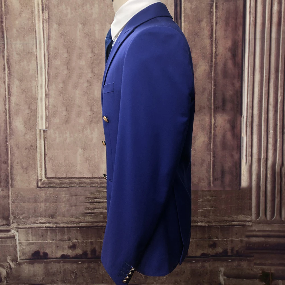 

Suit Men Double Breasted Dress 2021 New Gold Button Groom Wedding Tuxedos Costume Homme Slim Fit Royal Trajes De Hombre Modernos