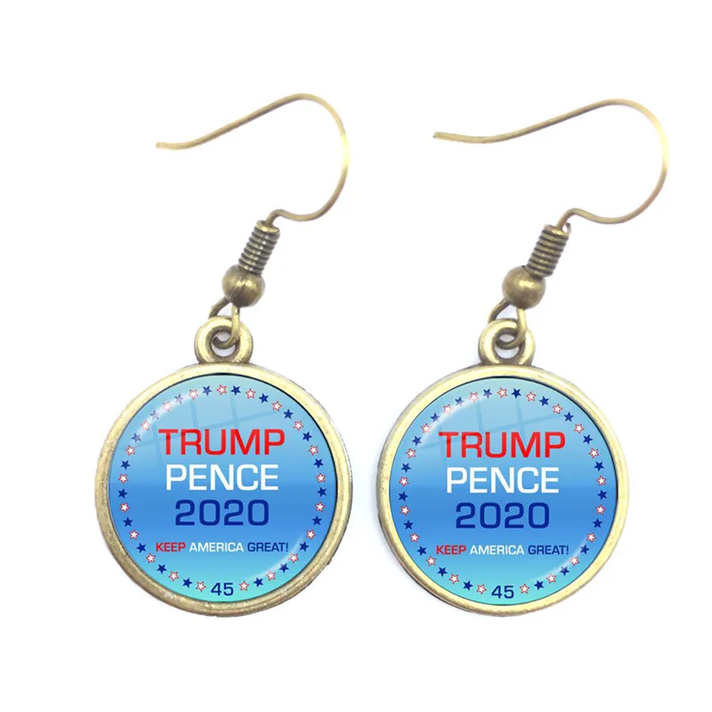 Стеклянные кабошоновые серьги с изображением Трампа 2020 коллекция сохранить