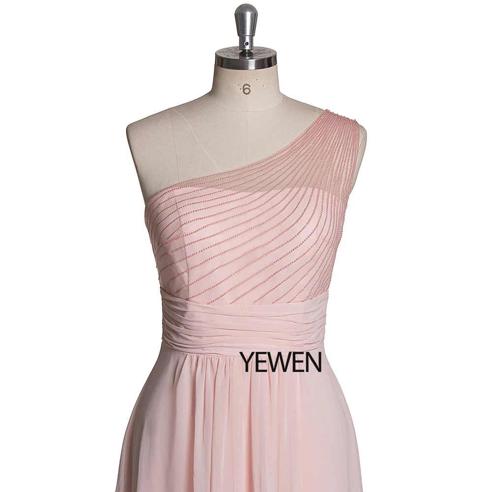 Розовые платья подружки невесты на одно плечо без Рукавов шифоновые