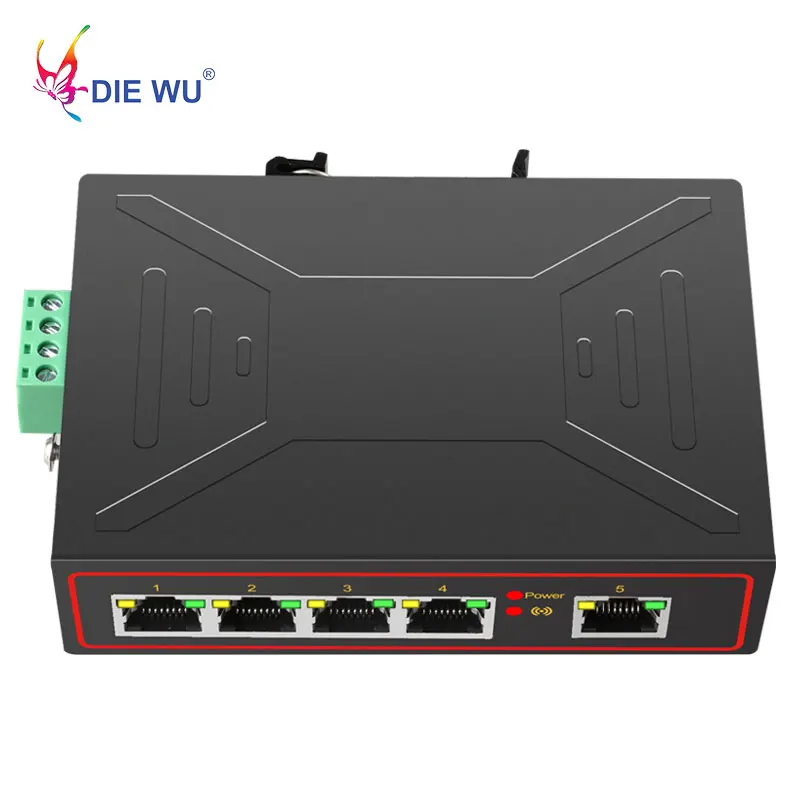 Diewu 5 Порты промышленный металлический чехол коммутатора Ethernet 10/100 Мбит/с Rj45