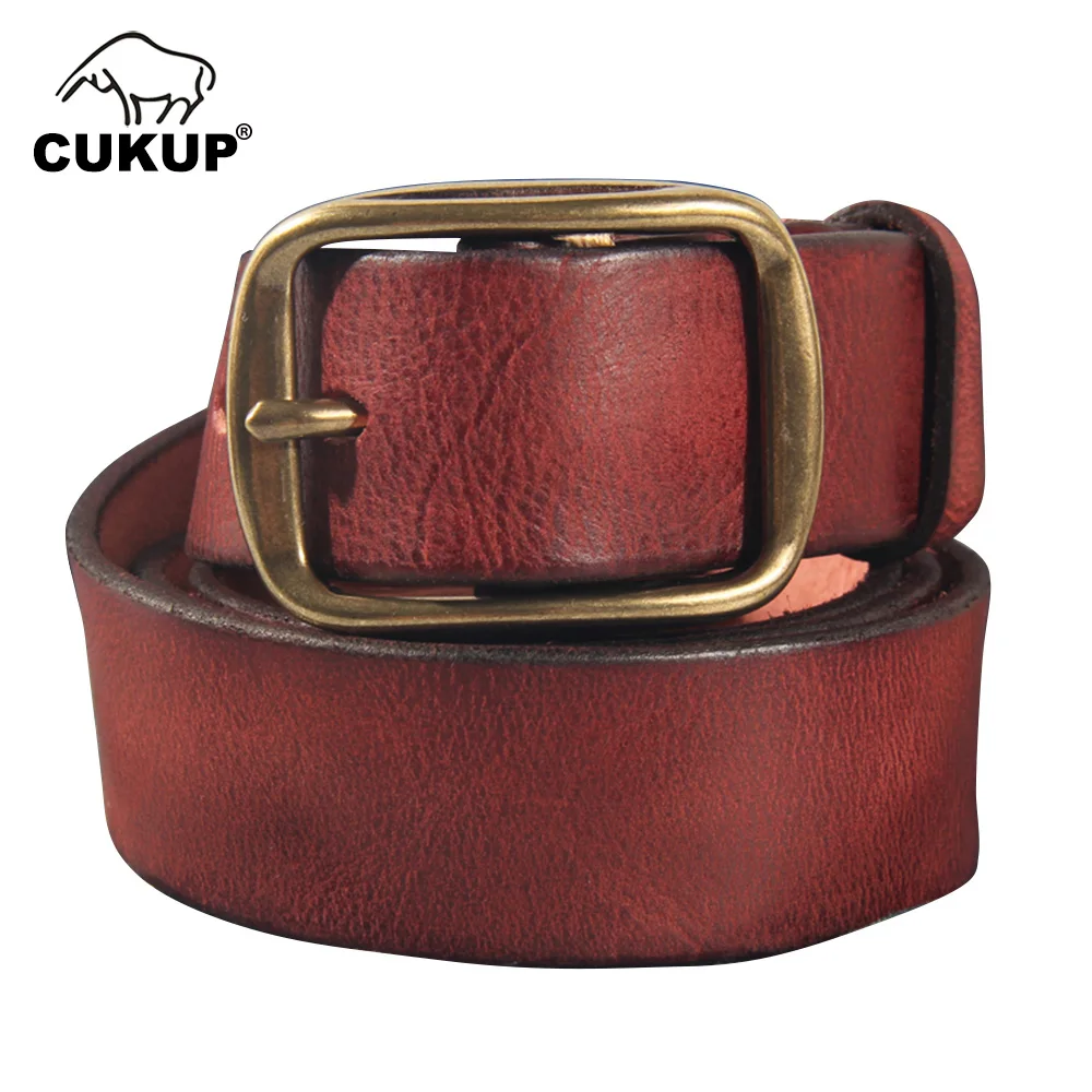 CUKUP Men's Top Quality Cow Skin Leather Belts Solid Brass Pin Buckle Metal Belt Men Casual Style Jeans Accessories Man NCK1014