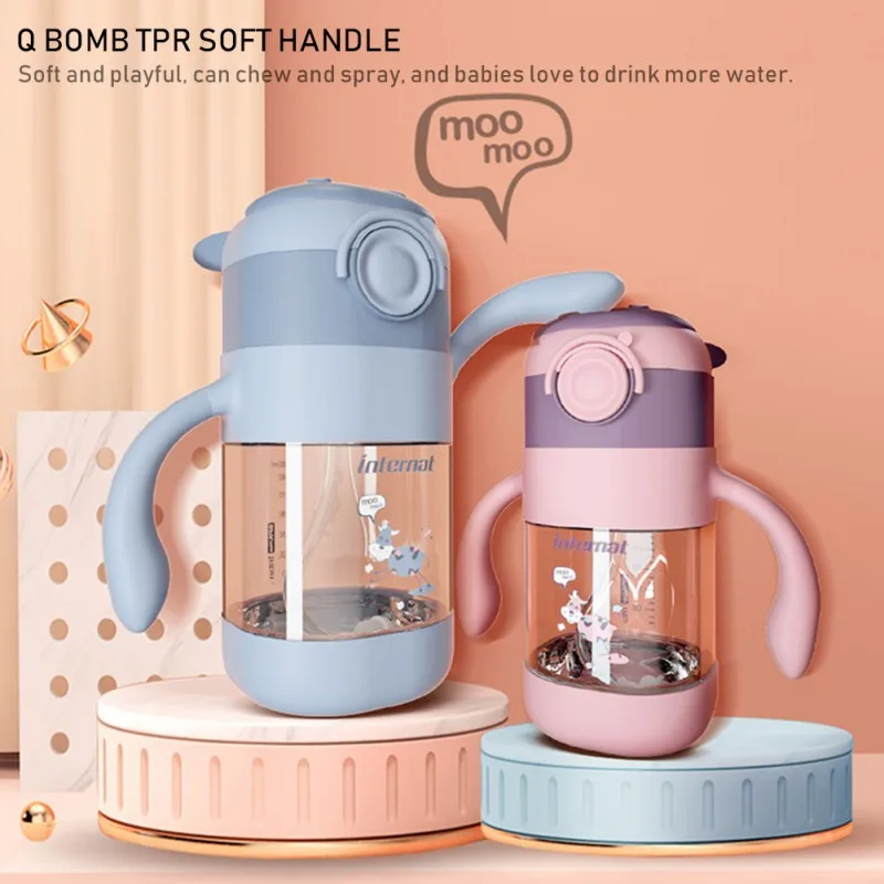 

Children's Cup With Straw Portable Large-capacity Bouncing Training School Detachable Lanyard Baby Feeding Bottle 300ml