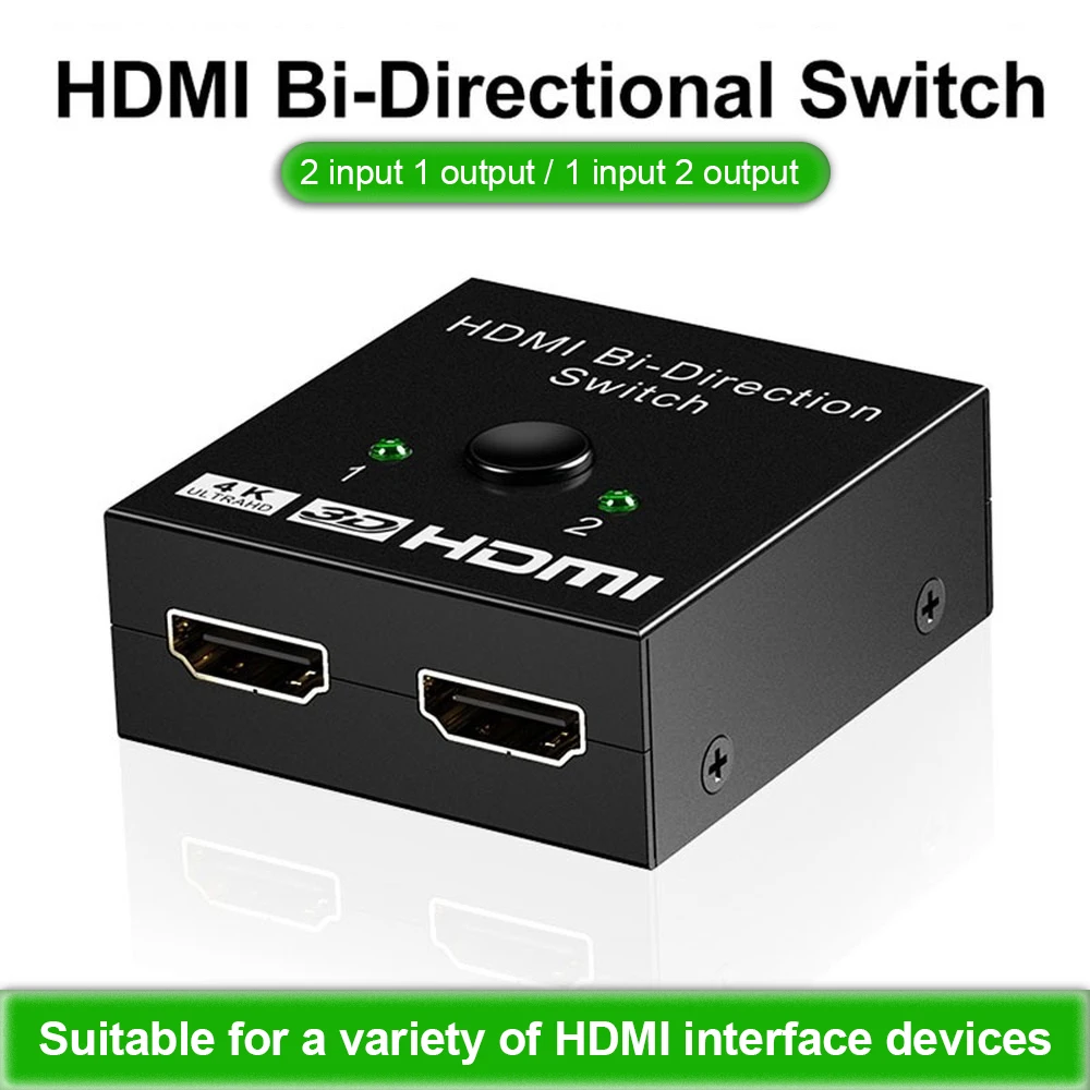 

2 Ports Switch 4Kx2K Switcher UHD Bi-Directional Manual 2x1 1x2 HDMI AB Switch HDCP Supports 4K FHD Ultra 1080P for Projector