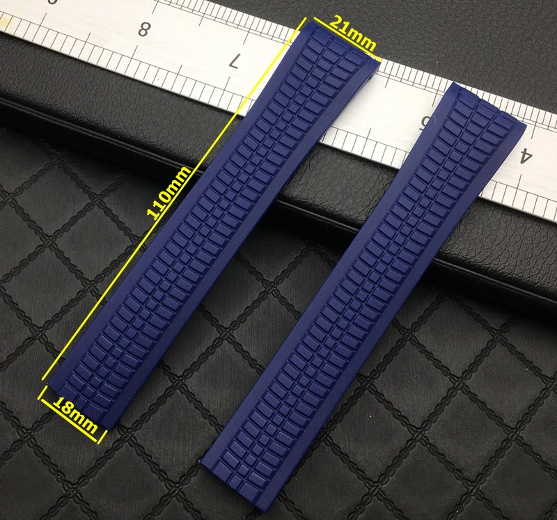 Ремешок силиконовый для часов Patek мягкий резиновый зелёный браслет наручных 21 мм