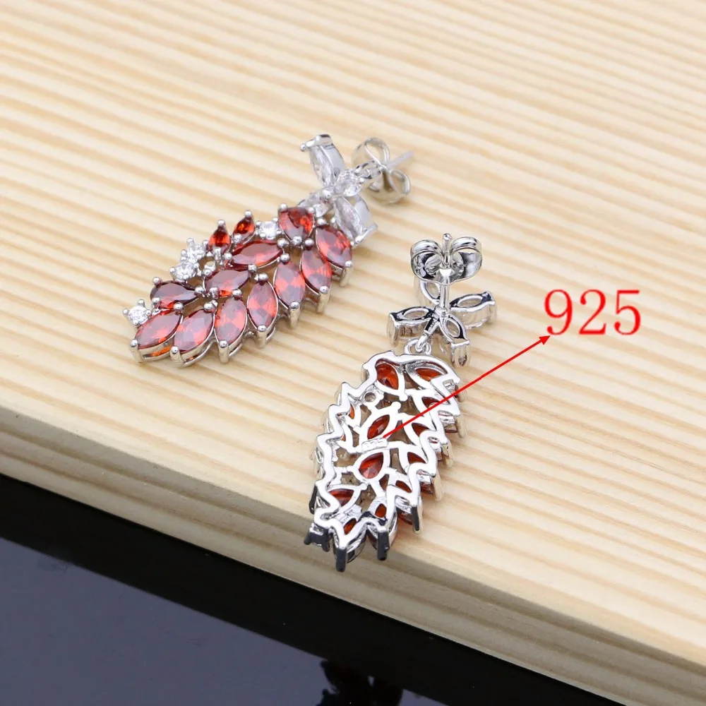 Элегантные ювелирные украшения из серебра 925 пробы в форме цветка с красным