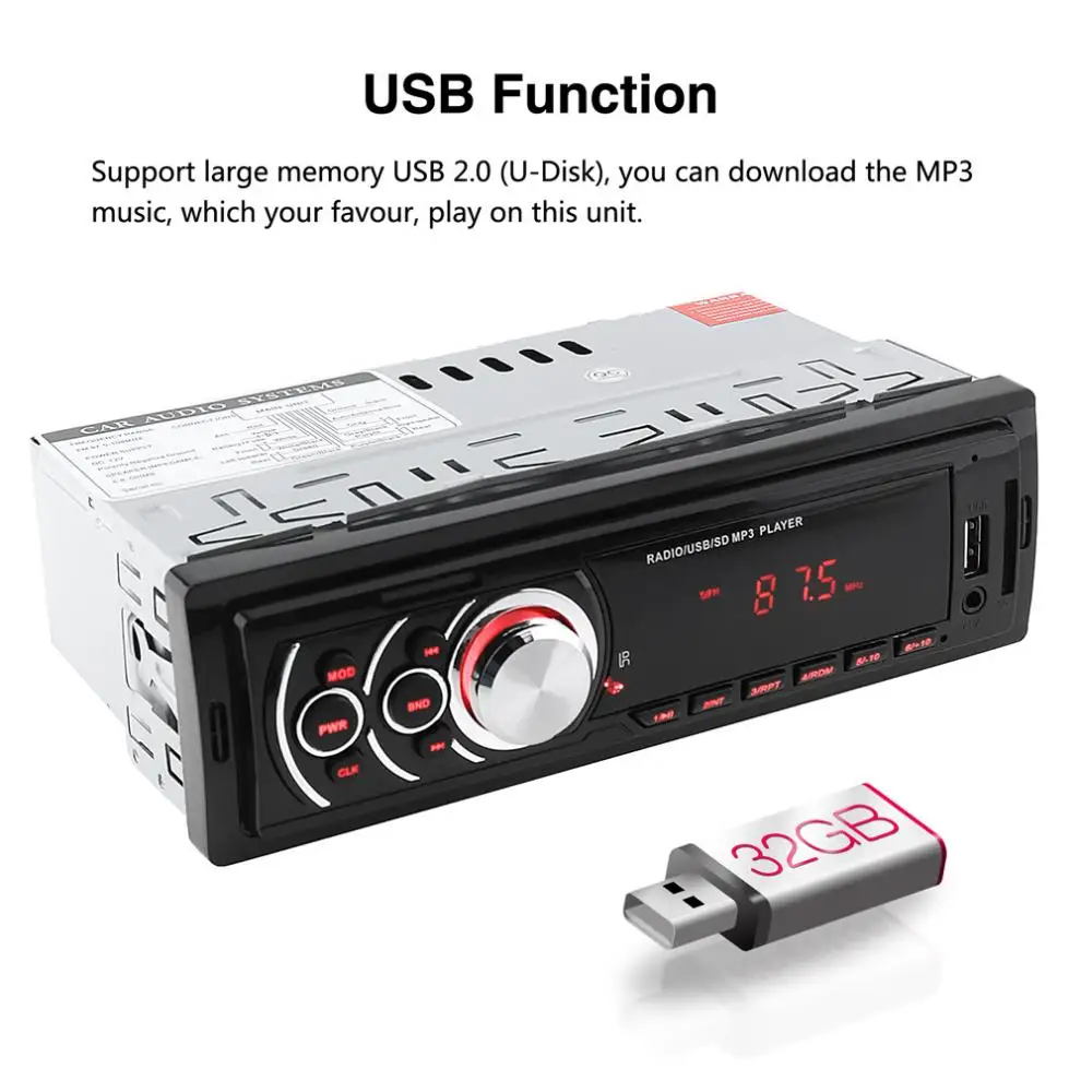 In-Dash 1 DIN светодиодный дисплей Авто Радио стерео аудио плеер FM Aux вход приемник