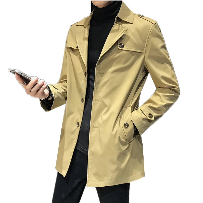 Осеннее черное мужское длинное пальто ветровка модная деловая Повседневная