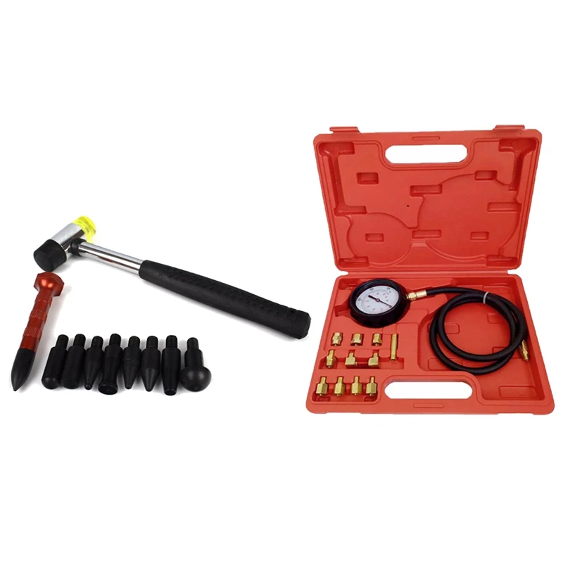 

1 Set Paintless Dent Repair Hail Removal Tools Kit & 1 Set Cylinder Compression Tester Gas Petrol Engine Gauge Kit