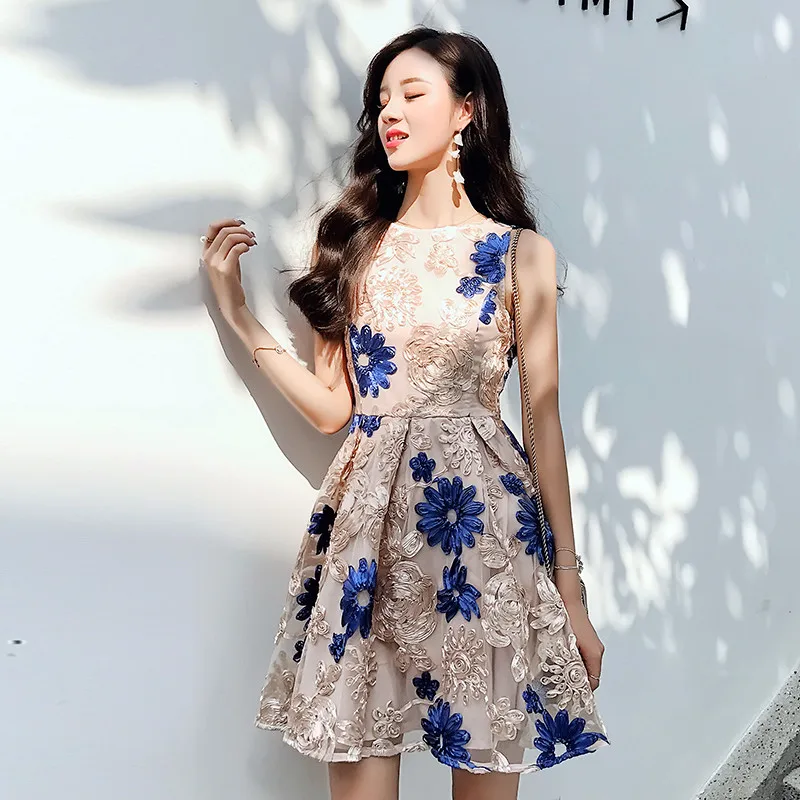 

High Quality Luxury New Summer Dress Women Sleeveless Woman Dress Vestidos Floral Embroidery Ladies Party Dress Robe Femme SY173