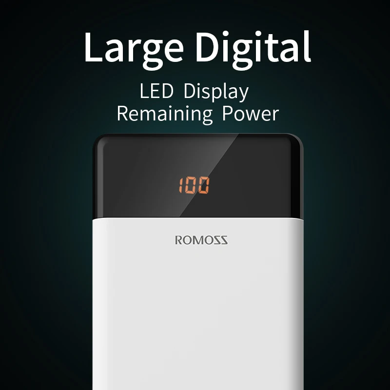 Внешний аккумулятор ROMOSS LT20 ёмкость 20000мАч 2 выходных порта USB LED дисплей подойдёт