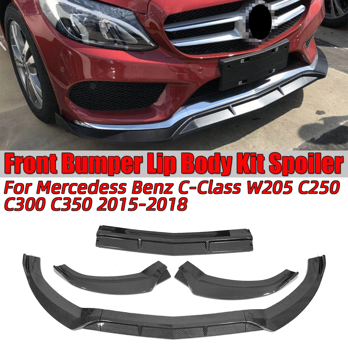 Kit de labio delantero para coche Mercedes Benz, juego de parachoques de automóvil modelo Clase C W205 C250 C300 C350 2015-2018, 3 unidades