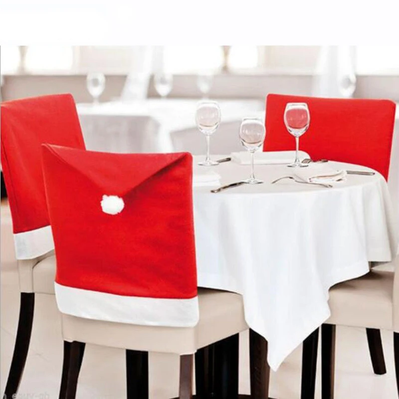 1/2/4/6/8Pc Christmas Chair Cover Cap Non-woven Dinner Table Red Hat Back Navidad Xmas Decoration For Home | Дом и сад