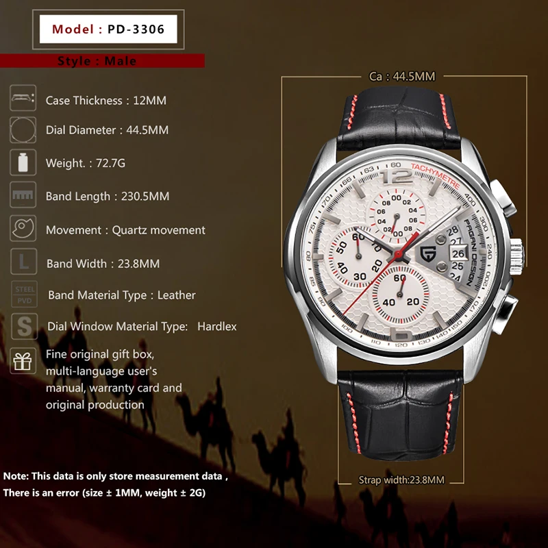 

PAGANI DESIGN Mens Chronograph Sport Leather Watches Stainless Steel Luxury Brand Quartz Watch Waterproof relogio masculino