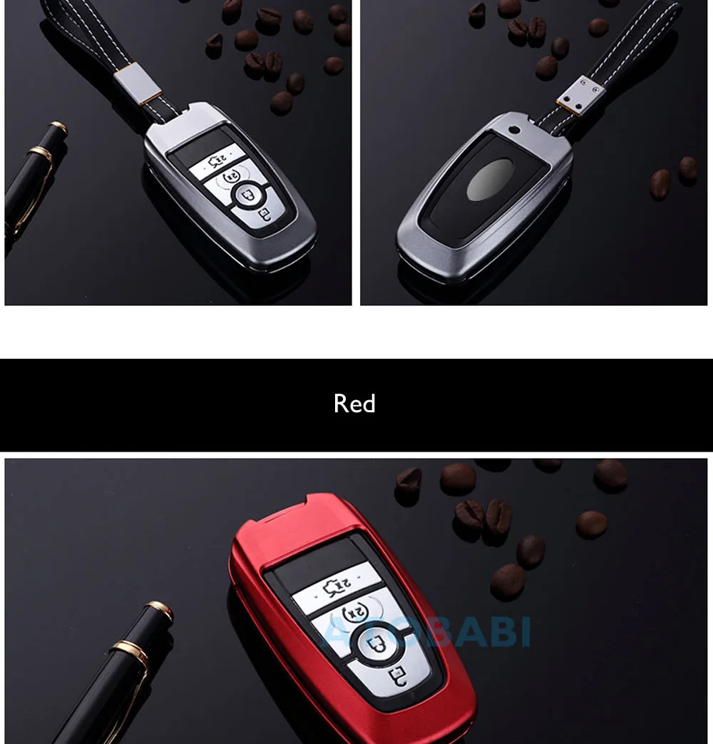 Aluminum Alloy Car Key Case For Ford Mendeo Fusion Edge Expedition F-150 F-250 F-350 Smart Keyless Remote Fob Cover Keychain Bag