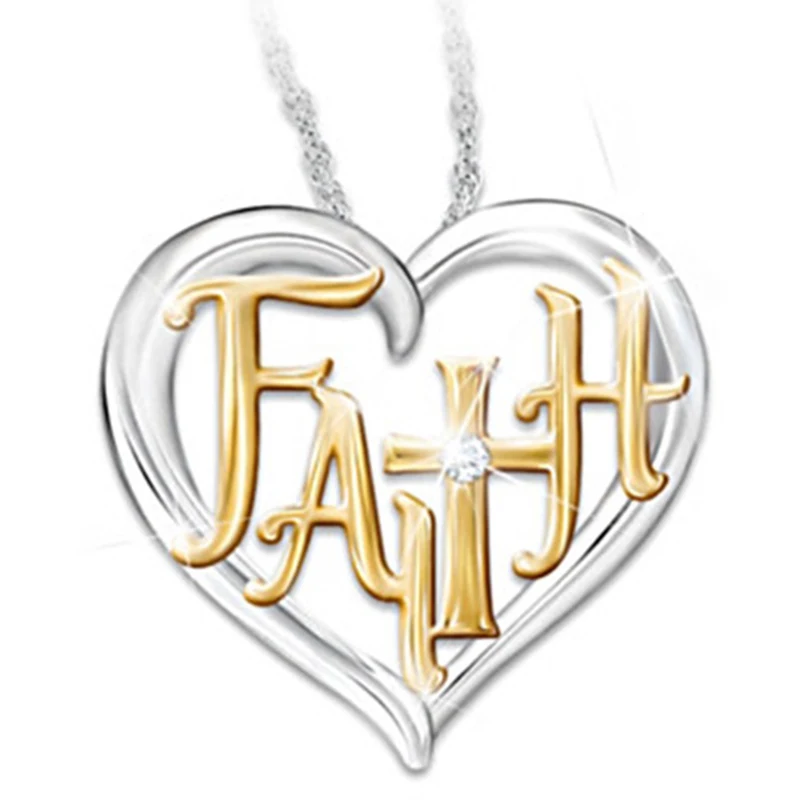 Ожерелье с кулоном в виде сердца вера золото и серебро двухцветное ожерелье